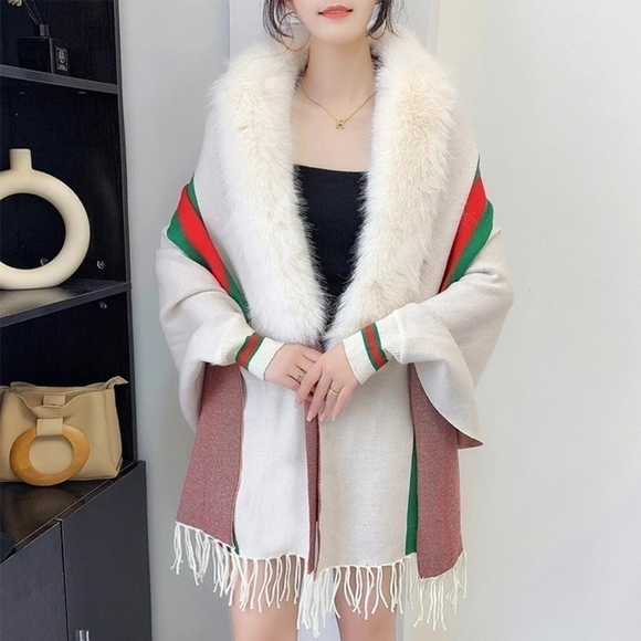 Stylish warm kimono Cashmere with fur - Picture 4 of 8